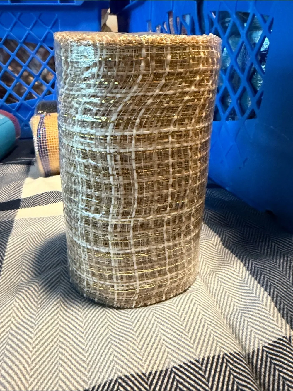 Patriotic Burlap Ribbon - Natural with Red & Blue Stripes